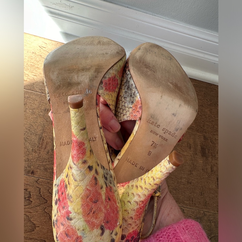 Carrie Bradshaw y2k Kate Spade Multicolor Snakeskin Slingback Heels - Picture 5 of 5